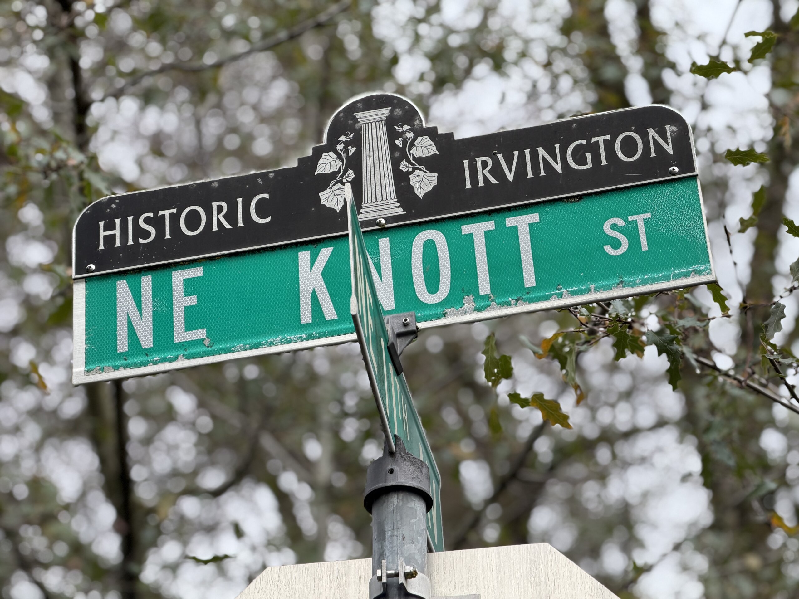 Historic Irvington neighborhood signage in Northeast Portland
