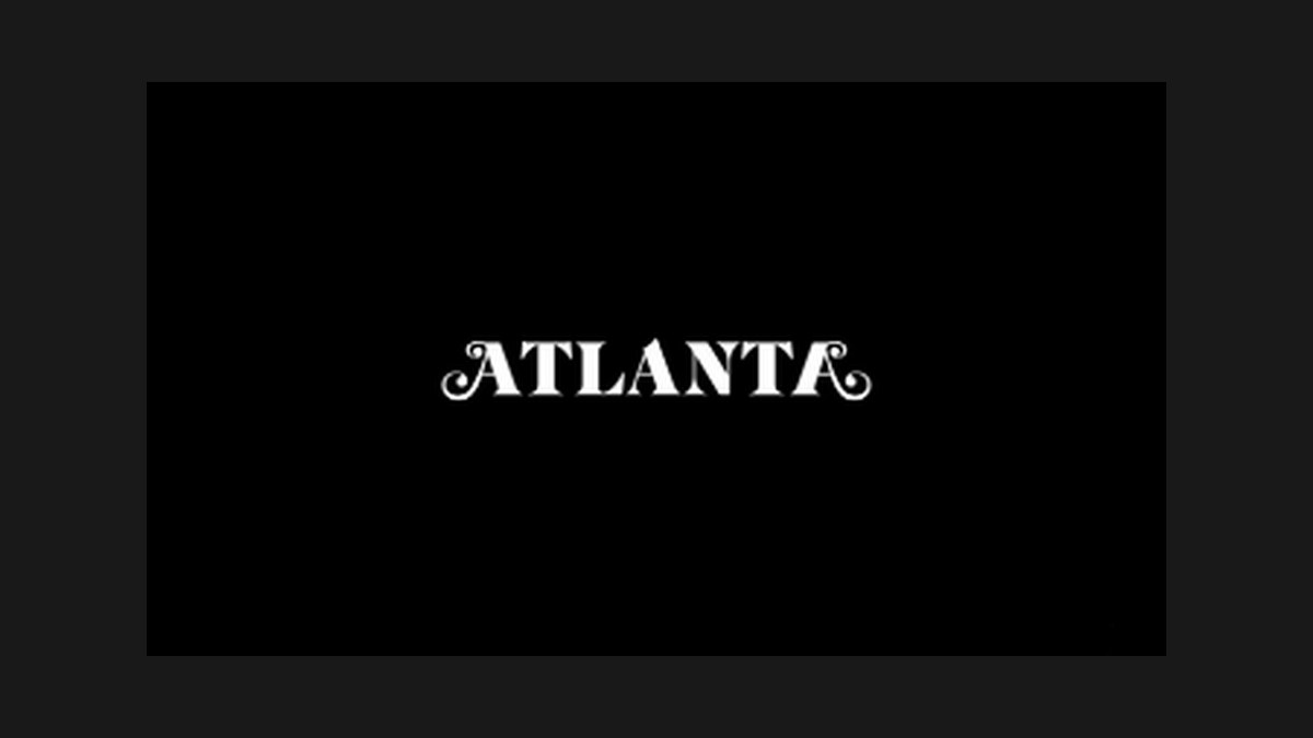 Atlanta FX title card in serif white capitals on a black backdrop