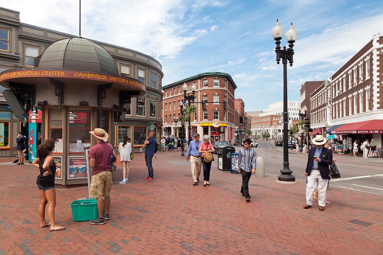 Harvard Square in Cambridge Massachusetts, anchor of the Cambridge dispensary cluster