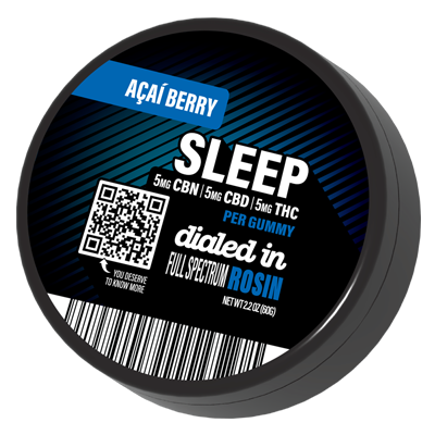 Dialed In acai berry sleep rosin gummies tin used during the two-week hands-on test