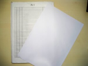 Sheet of ruled notebook paper with blue horizontal lines
