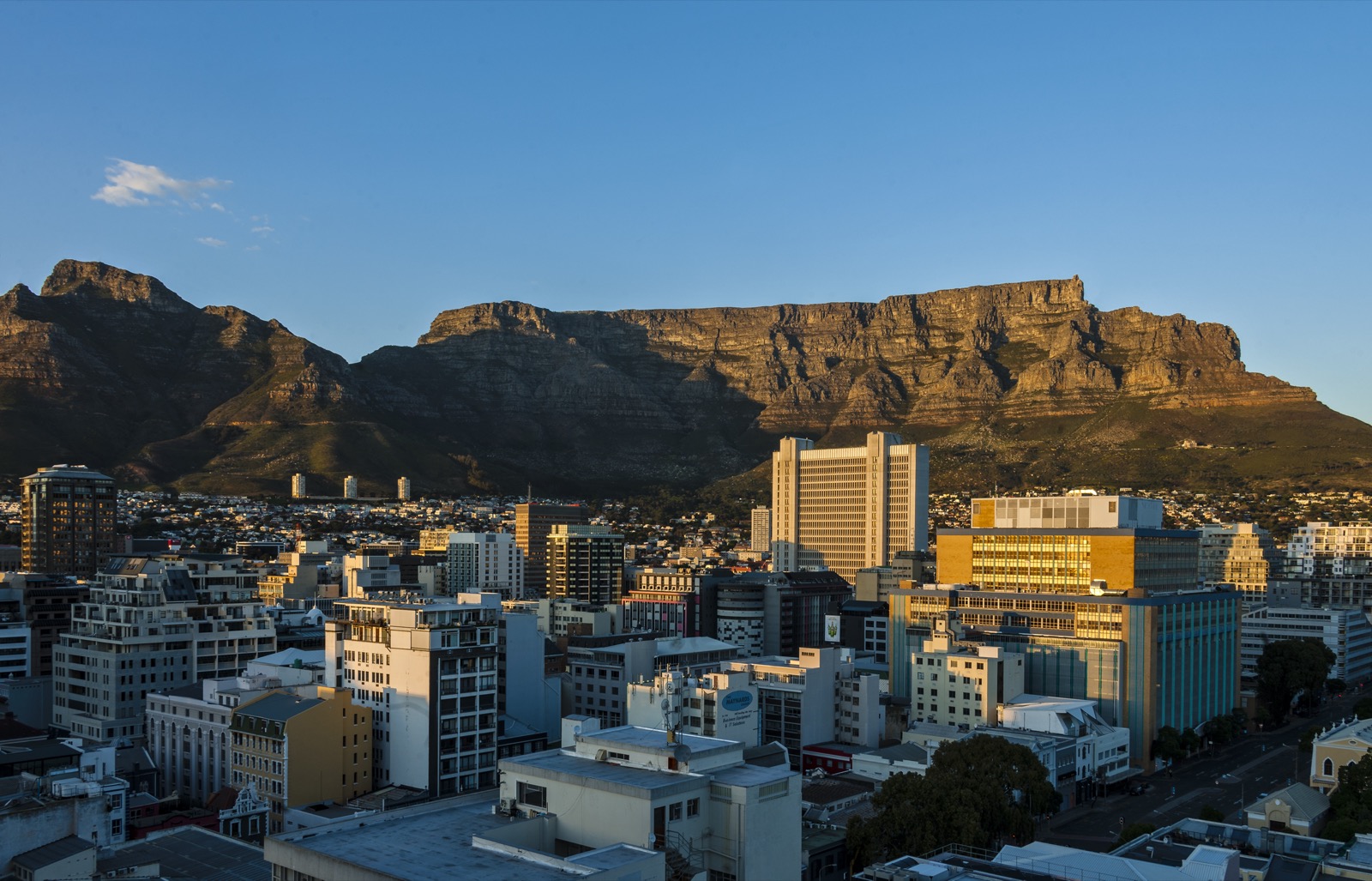 Cape Town City Bowl below Table Mountain at dawn, South Africa